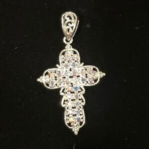 J Francis STS Sterling Silver Cross Pendant Crafted w/ Swarovski Crystals